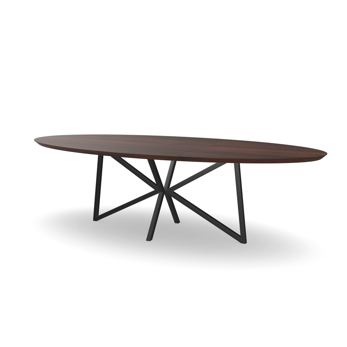 Notenhouten ovale eettafel met butterfly poot 